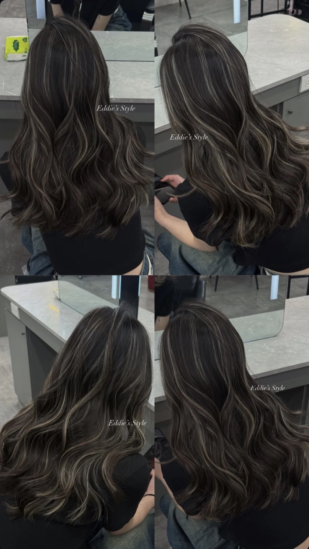 Eddie｜深棕長髮・細緻挑染作品拼圖
